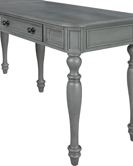 OSP Home Furnishings Country Meadows L-Shape Desk with 2 Full Drawers and Power Hub, Plantation Grey - LeafyLoom