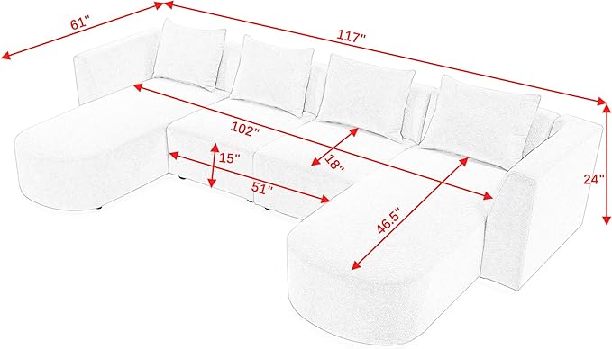 U Shape Sectional Sofa with Two Chaises, Upholstered Modular Couch w/Pillows for for Living Room, Office, DIY Combination, Beige, 117" - LeafyLoom
