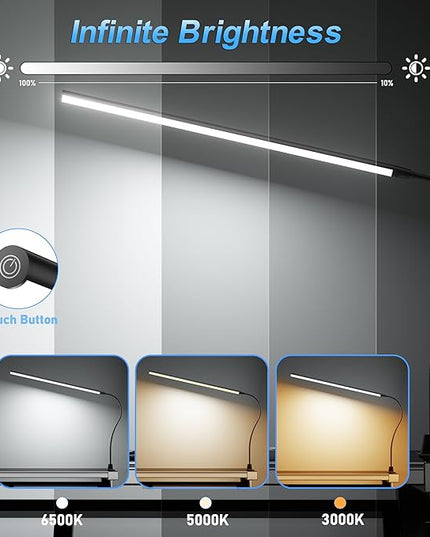 LED Clip on Light/Reading Light, 20" Ultra-Long Chips Bright Desk Lamp, 10%-100% Stepless Dimming & 3 Color Modes Office Lamp with 360° Gooseneck Memory Function Clamp Light for Working - LeafyLoom