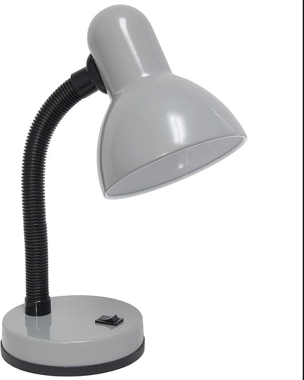 Simple Designs LD1003-SLV Basic Metal Desk Lamp with Flexible Hose Neck for Office, Living Room, Bedroom, College Dorm, Bookshelf, Silver - LeafyLoom