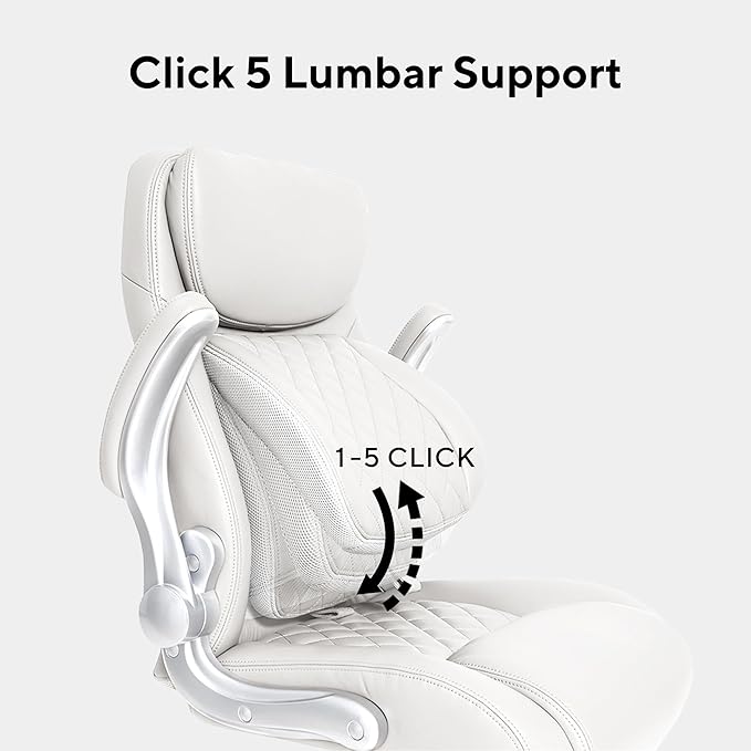 Nouhaus Ergonomic Office Chair Premium Microfiber Leather Adjustable Lumbar Support, Home Desk Gaming Chairs Executive Computer Chair with Adjustable Armrests (Posture,White) - LeafyLoom