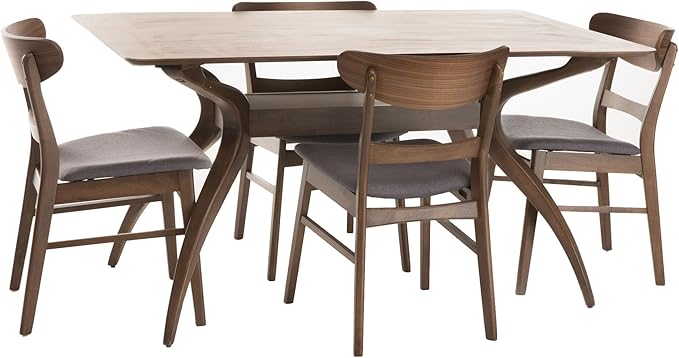 Christopher Knight Home Idalia Curved Leg Rectangular Dining Set, 5-Pcs Set, Natural Walnut / Dark Grey - LeafyLoom