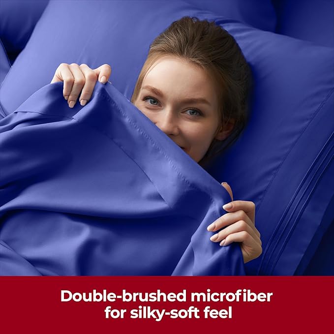 Mellanni Extra Deep Queen Sheets - 4 PC Iconic Collection Bedding Sheets & Pillowcases - Hotel Luxury, Ultra Soft, Cooling Bed Sheets - Extra Deep Pocket up to 21 inch (Queen, Royal Blue) - LeafyLoom