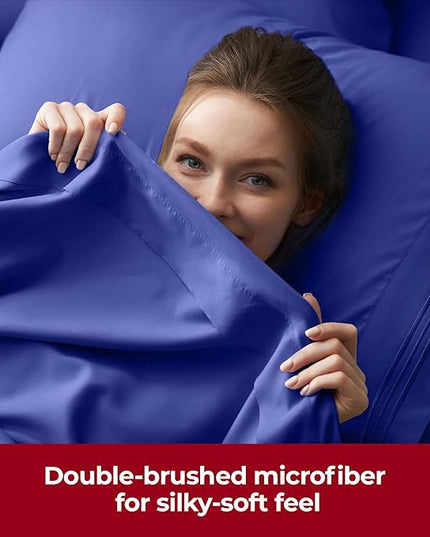 Mellanni Extra Deep Twin Sheets - 3 PC Iconic Collection Bedding Sheets & Pillowcases - Hotel Luxury, Ultra Soft, Cooling Bed Sheets - Extra Deep Pocket up to 21 inch (Twin, Royal Blue) - LeafyLoom
