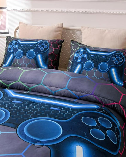 NTBED Game Console Comforter Set for Boys Girls Kids 3D Gaming Geometric Lightweight Microfiber Bedding Sets (Multi, Twin) - LeafyLoom