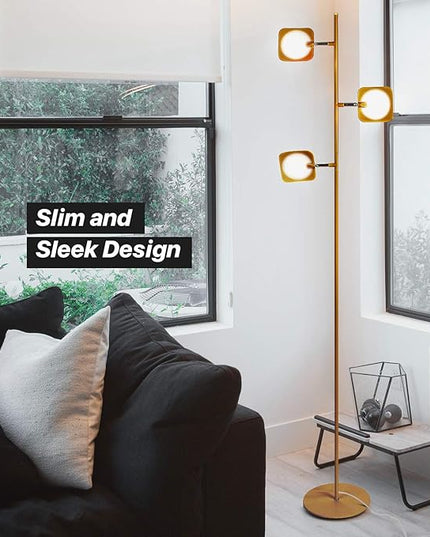 Brightech Tree Floor Lamp for Living Rooms & Offices, Dimmable Standing Lamp for Bedroom Reading, LED Spotlight Floor Lamp, Tall Lamp with Adjustable Panels for Minimal Space Use - Antique Brass - LeafyLoom