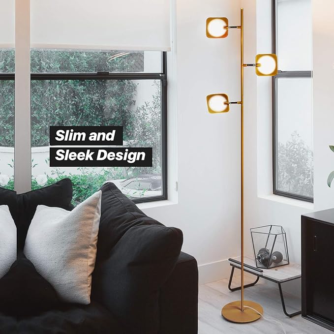 Brightech Tree Floor Lamp for Living Rooms & Offices, Dimmable Standing Lamp for Bedroom Reading, LED Spotlight Floor Lamp, Tall Lamp with Adjustable Panels for Minimal Space Use - Antique Brass - LeafyLoom