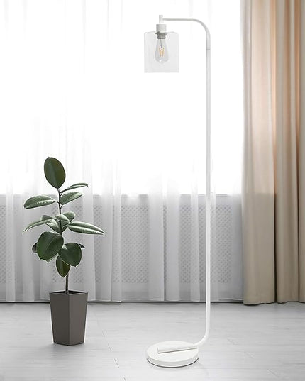 Simple Designs LF1036-WHT Antique Style Industrial Iron Lantern Glass Shade Floor Lamp, White 12 x 10 x 63 - LeafyLoom