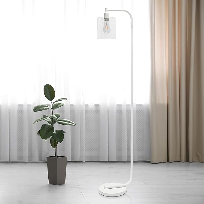 Simple Designs LF1036-WHT Antique Style Industrial Iron Lantern Glass Shade Floor Lamp, White 12 x 10 x 63 - LeafyLoom