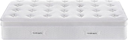Oliver & Smith 12 Inch Hybrid Twin Bed Mattress Pocketed Coil Spring High Density Cold Foam Polyester Cover Comfort Plush Euro Pillow Top Medium Firm - LeafyLoom