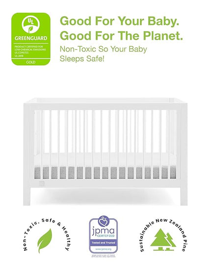 babyGap by Delta Children Charlie 6-in-1 Convertible Crib TrueSleep Crib and Toddler Mattress (Bundle), Bianca White - LeafyLoom