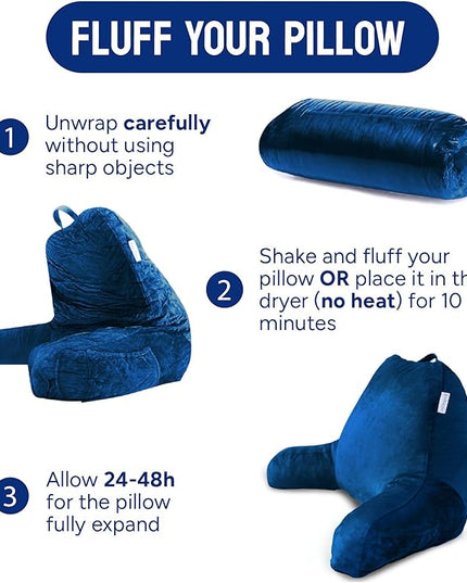 ComfortSpa Reading Pillow Bed Wedge Large Adult Backrest Lounge Cushion w/Arms Pockets Lumbar Back Support for Sitting Up GERD Heartburn Made in The USA w/Stain Resistant Removable Cover - LeafyLoom