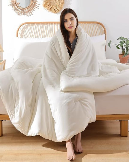 ROSGONIA Comforter Full Size for Girls Boys Teens Ivory, 3pcs (1 Boho Comforter & 2 Pillowcases) Soft Lightweight Dorm Bedding All Season Bed Set - LeafyLoom