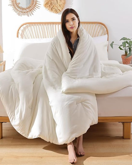 ROSGONIA King Size Comforter Set Ivory, 3pcs (1 Boho Comforter & 2 Pillowcases) All Season Bedding Soft Lightweight Bedspread Cozy Blanket Quilt - LeafyLoom