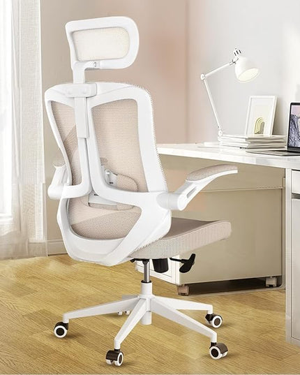 Ergonomic Office Chair - Comfy Desk Chairs with Wheels and Arms, Heavy Duty Mesh Computer Chairs with Comfortable Head Lumbar Back Support for Office, Bedroom, Study and College Dorm (khaki) - LeafyLoom