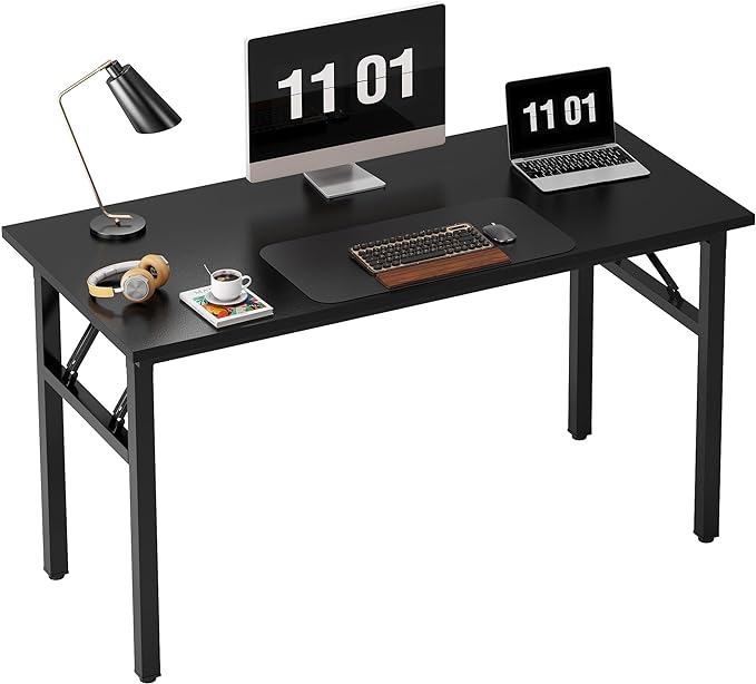 Need Computer Desk Office Desk 47 inches Folding Table with BIFMA Certification Computer Table Workstation No Install Needed, Black Brown - LeafyLoom