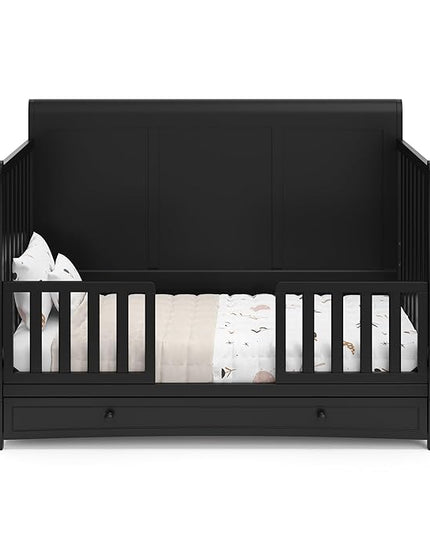 Graco Asheville 4-in-1 Convertible Crib with Drawer (Black) – GREENGUARD Gold Certified, Crib with Drawer Combo, Full-Size Nursery Storage Drawer, Converts to Toddler Bed, Daybed and Full-Size Bed - LeafyLoom