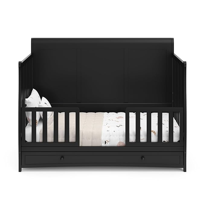 Graco Asheville 4-in-1 Convertible Crib with Drawer (Black) – GREENGUARD Gold Certified, Crib with Drawer Combo, Full-Size Nursery Storage Drawer, Converts to Toddler Bed, Daybed and Full-Size Bed - LeafyLoom