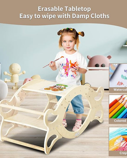 Wooden 2 in-1 Kids Table and Chair Set, Kids Activity Table for Drawing Read Playing, Toddler Learning Play Table Toys for Home, Nursery, Playroom, Gift for Boy & Girl (Natural) - LeafyLoom