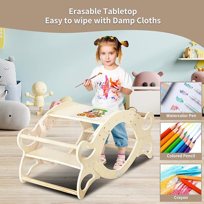 Wooden 2 in-1 Kids Table and Chair Set, Kids Activity Table for Drawing Read Playing, Toddler Learning Play Table Toys for Home, Nursery, Playroom, Gift for Boy & Girl (Natural) - LeafyLoom
