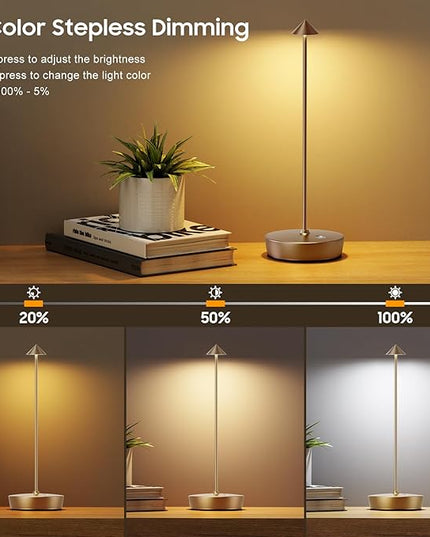 2Pack Cordless Table Lamp Rechargeable , Portable Outdoor LED Table Lamp Waterproof 6000mAh Battery Desk Lamp, 3 Color Stepless Dimming Table Light for Restaurant/Bedroom/Bar/Outdoor Party/Camping - LeafyLoom