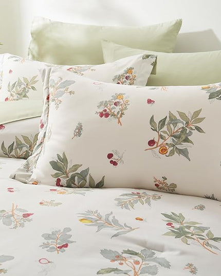 EMME Queen Comforter Set - Sage Green Floral Bedding Set 7 PCS with Flowers Leaves Pattern, Soft Plant Printed Botanical Bed Set with Sheets, Fluffy Bed Bag for All Season(90"X90") - LeafyLoom