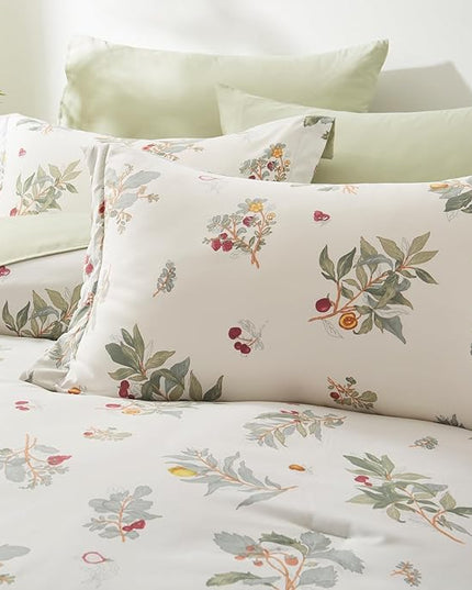 EMME Twin Comforter Set - Sage Green Floral Bedding Set 5 PCS with Flowers Leaves Pattern, Soft Plant Printed Botanical Bed Set with Sheets, Fluffy Bed Bag for All Season(68"X90") - LeafyLoom