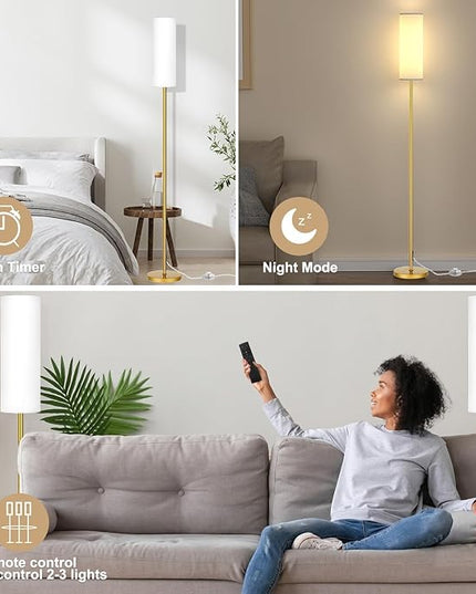 Floor Lamp for Living Room Bedroom with Remote, Modern LED Floor Lamp with Two Adjustment Modes of Reading and Colorful,Standing Lamp Tall Lamp with White Lampshade,9W Bulb Included(Gold) - LeafyLoom