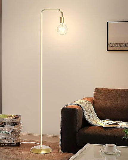 QiMH Industrial Floor Lamp with Light Bulb, Metal Standing Tall Modern Brushed Gold Led Living Room Lamp for Home Decor,Bedroom,Reading,Office(E26 Socket,Foot Switch) - LeafyLoom