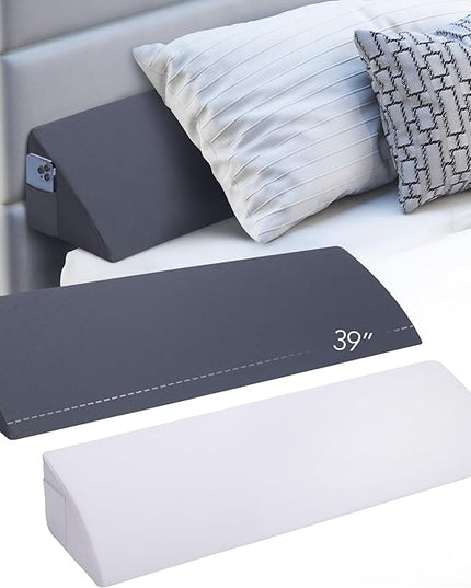 Twin Size (39"x10"x6") Bed Wedge Pillow, Headboard Pillow Wedge, Mattress Wedge,Bed Gap Filler, Memory Foam Bed Wedge with 2 Removable Washable Covers, Gray/White - LeafyLoom
