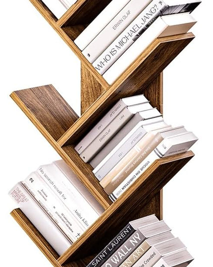 Pipishell Bookshelf with Drawer, 8-Tier Vertical Tree Bookshelf, Modern Bookcase, Modern Book Storage, Book Shelf Organizer for Living Room, Bedroom, Home Office, Rustic Brown, PIBS03WN - LeafyLoom