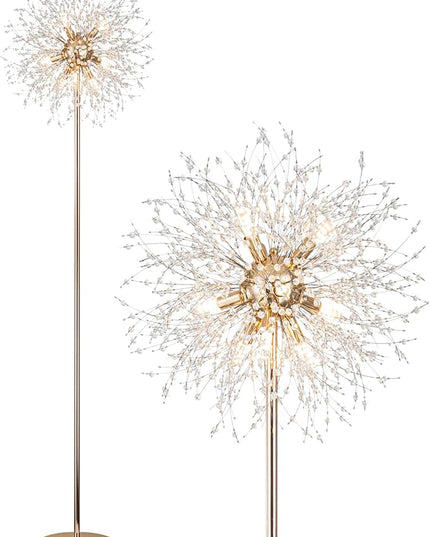 Modern Crystal Floor Lamp (9-Light, 70-Inch, Gold), Standing Lamp with Footswitch, LED Floor Lamp for Living Room, Girls Room, Bedroom, Dresser, Office (Bulbs NOT Included) - LeafyLoom