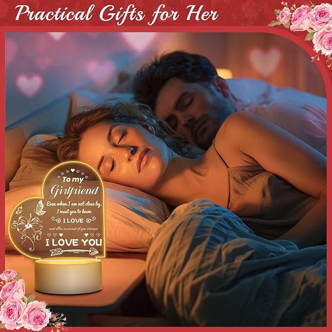 Linkax Romantic Gifts for Girlfriend, Birthday Gifts for Girlfriend from Boyfriend, Unique Heart-shaped Night Light with Love Quotes, I Love You Gift for Her, Anniversary Christmas Gift for Girlfriend - LeafyLoom