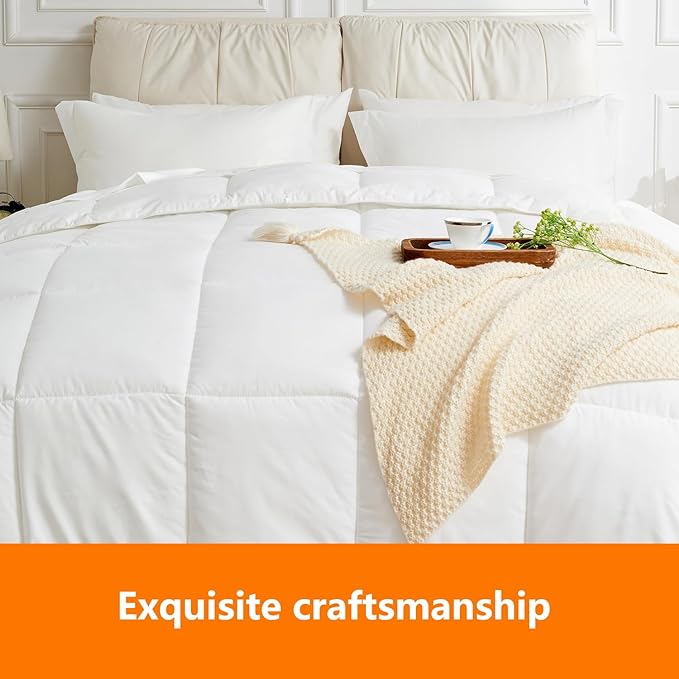 Queen Size Comforter Set - 3 Pieces, 1 Reversible Comforter and 2 Pillowcases,Soft Quilted Warm Fluffy Cooling Bedding for All Season,White - LeafyLoom