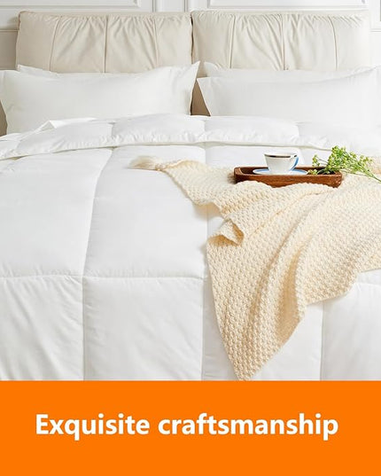 King Size Comforter Set - 3 Pieces, 1 Reversible Comforter and 2 Pillowcases,Soft Quilted Warm Fluffy Cooling Bedding for All Season,White - LeafyLoom