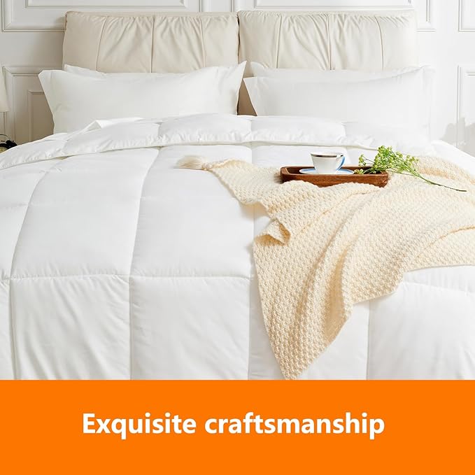 King Size Comforter Set - 3 Pieces, 1 Reversible Comforter and 2 Pillowcases,Soft Quilted Warm Fluffy Cooling Bedding for All Season,White - LeafyLoom