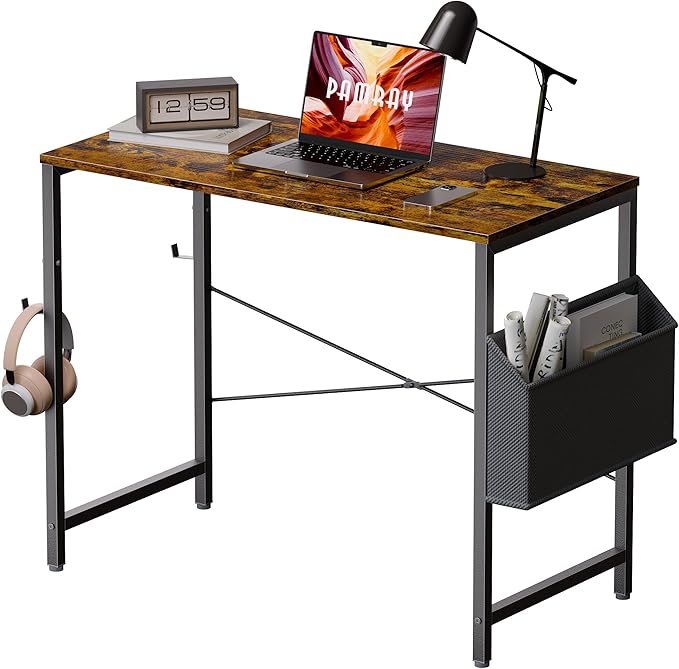 Pamray 32 Inch Computer Desk Small Spaces Desk with Storage Bag for Bedroom Writing and Home Office Work Small Study Desk Table Vintage - LeafyLoom