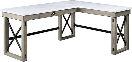 NicBex Laik-DW-00061-DX Desks, 67" W x 55" D x 30" H, White+Oak - LeafyLoom