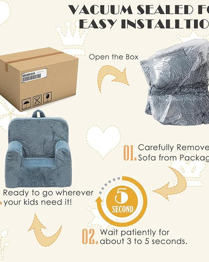 Snuggly-Soft Cuddly Toddler Plush Armchair for Boys and Girls Fuzzy Plush Kids Sofa Couch Reading Chair with Children Friendly Handle for Easy Movement & Double Pockets for Storage, Dark Grey - LeafyLoom