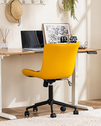YOUTASTE Office Chair Modern Armless Desk Chair, Height Adjustable Swivel Rocking Computer Task Chair, Faux Leather Sewing Chairs with Wheels, Stylish Lounge Vanity Chair,Yellow - LeafyLoom