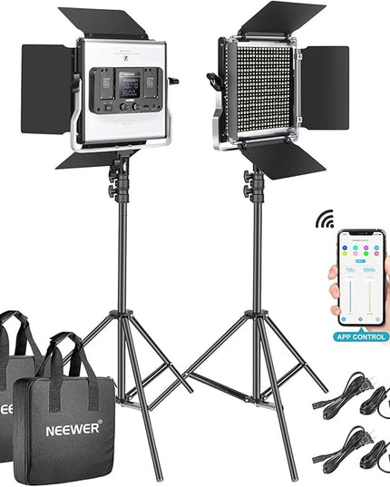 Neewer 2-Pack 530 LED Video Lighting Kit with APP Control, Dimmable Bi-Color 3200K~5600K Video Light with U Bracket, Barndoor, Stand and Bag for Photography/YouTube/Live Streaming/Zoom Meeting Neewer