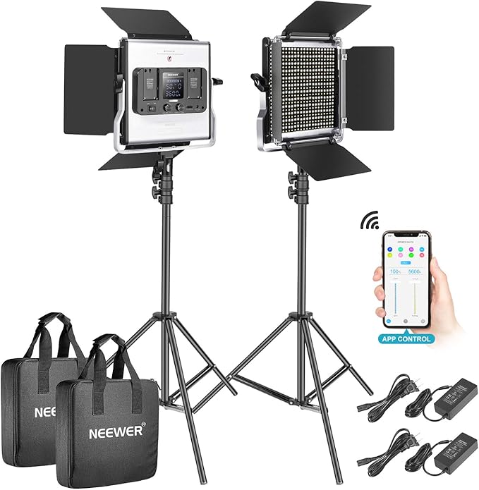 Neewer 2-Pack 530 LED Video Lighting Kit with APP Control, Dimmable Bi-Color 3200K~5600K Video Light with U Bracket, Barndoor, Stand and Bag for Photography/YouTube/Live Streaming/Zoom Meeting Neewer