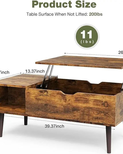 OLIXIS Modern Lift Top Coffee Table Wooden Furniture with Storage Shelf and Hidden Compartment for Living Room Office, Rust Brown - LeafyLoom