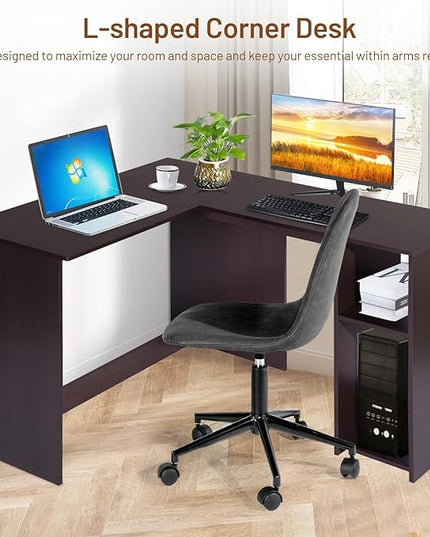 FurnitureR 47.2-Inch L-Shaped Computer Desk Home Office Study Writing Corner Gaming Table Retro Design Work Station Space-Saving for Study Room Bedroom, Brown - LeafyLoom