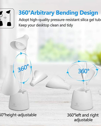 Small Desk Lamp, Kids Desk Lamp with Pen Holder & Mobile Phone Stand, 3 Lighting Modes for Reading Kids Dorm& Mobile Phone Stand for Reading Dorm Home Office (White) - LeafyLoom