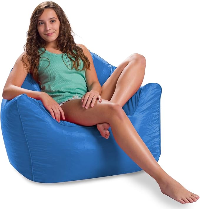 Posh Creations Structured Comfy Bean Bag Chair for Gaming, Reading, and Watching TV, Malibu Lounge, Soft Nylon-Royal Blue - LeafyLoom