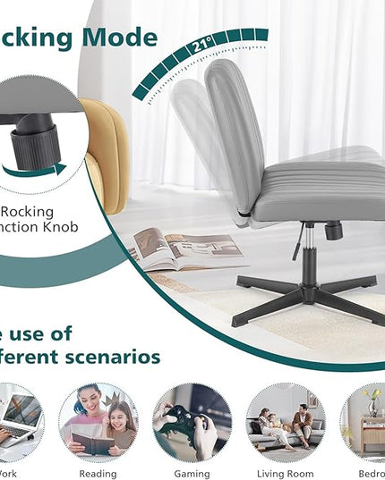 OLIXIS Cross Legged Armless Wide Adjustable Swivel Padded Home Office Desk Chair, Silver - LeafyLoom