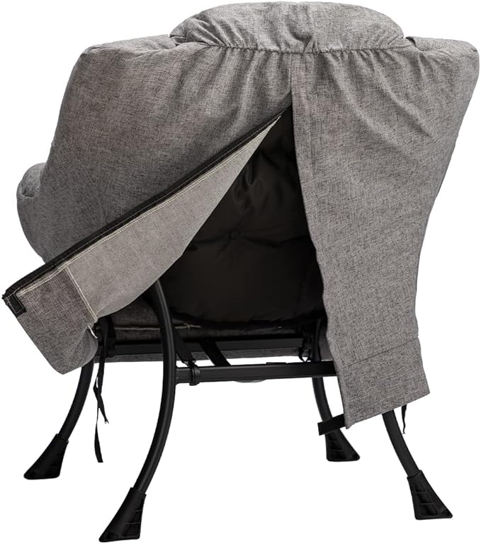 HollyHOME Modern Fabric Large Lazy Chair, Accent Oversized Comfy Reading Chair, Thick Padded Cozy Lounge Chair with Armrest, Steel Frame Leisure Sofa Chair for Living Room, Bedroom, Dorm, Stale Grey - LeafyLoom