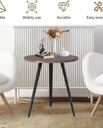 Round Modern Wooden Dining Table Cocktail Table with Aluminum Legs for Kitchen Living Room Leisure Coffee Table, Light, Self-Assembly,27.6"*29.5" (W*H) - LeafyLoom