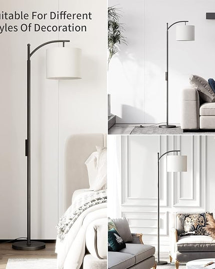 SUNMORY Arc Floor Lamp, Modern Floor Lamp with Romote Control and Stepless Dimmable Bulb, Metal Standing Lamps with Hanging Lampshade for Living Room, Bedroom, Office (Black) - LeafyLoom